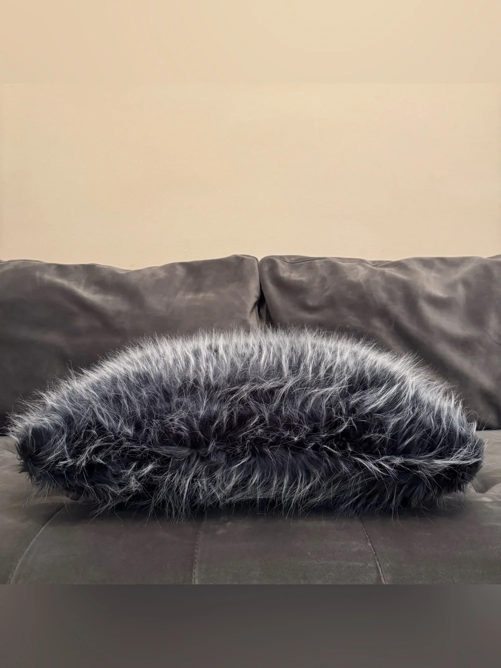 Faux Fur Decorative Throw Pillow in Charcoal Gray